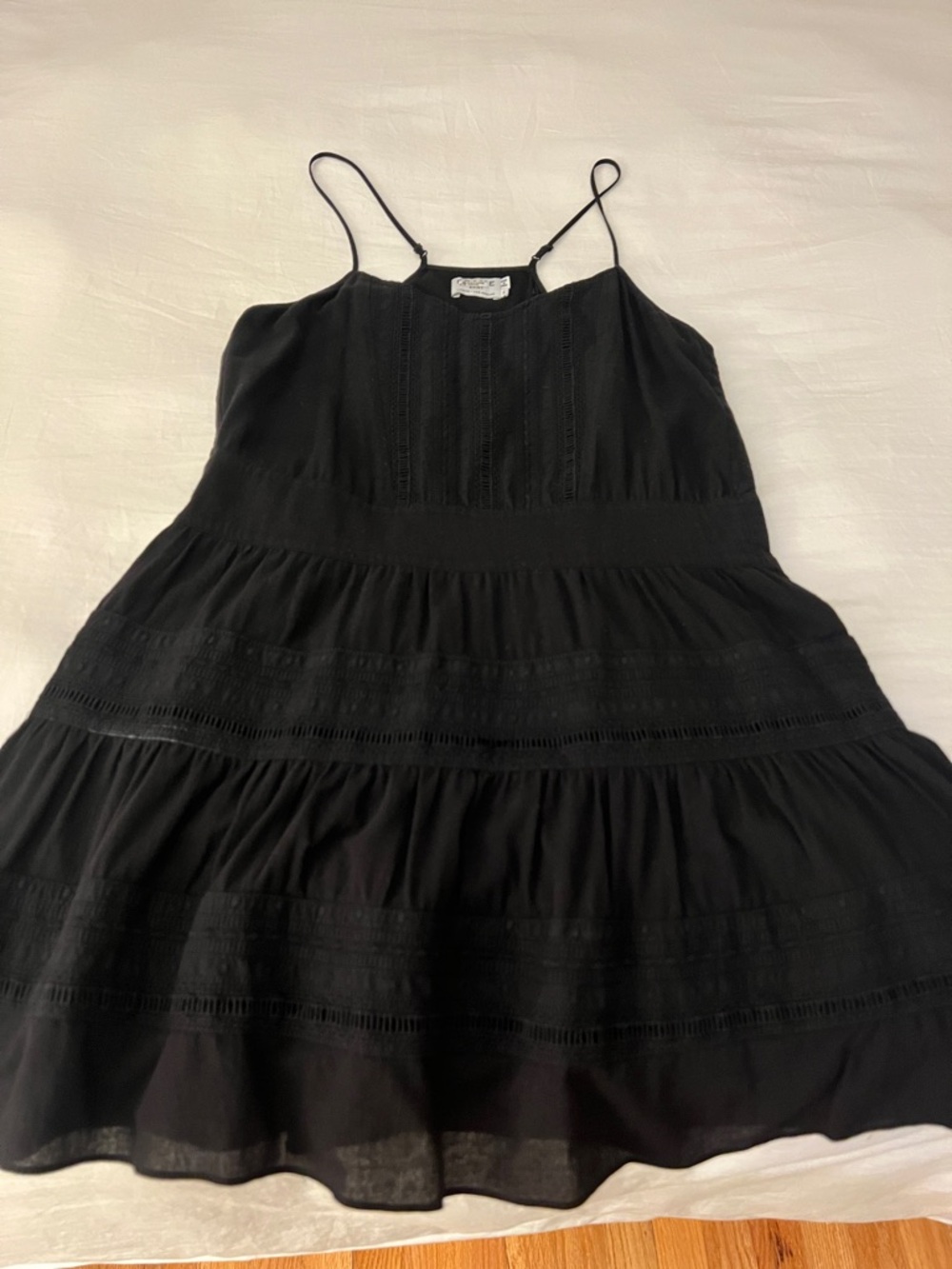 Frame Denim Black Spaghetti Strap Tiered Mini Dress
